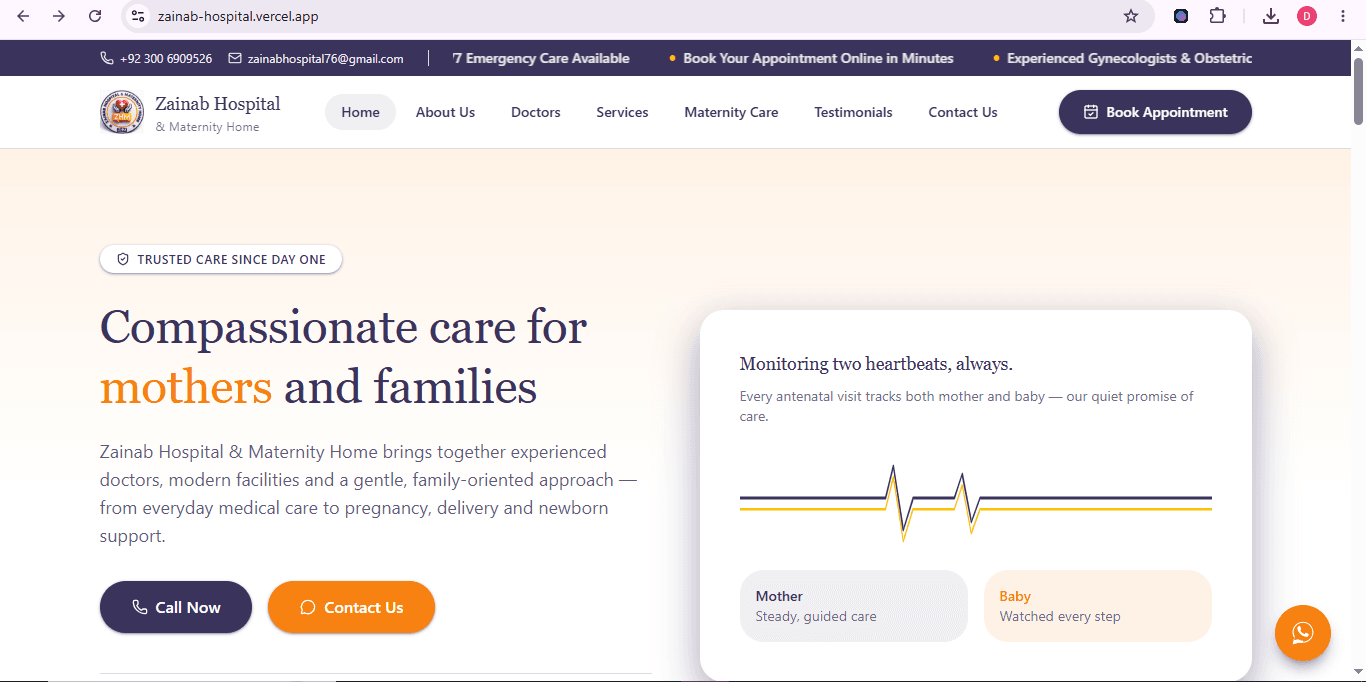 Zainab Hospital & Maternity Home — Website & Admin Platform gallery image 1
