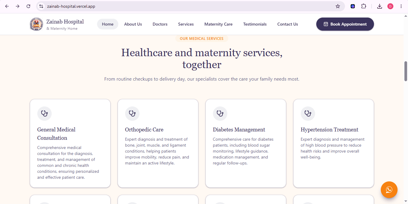 Zainab Hospital & Maternity Home — Website & Admin Platform gallery image 2