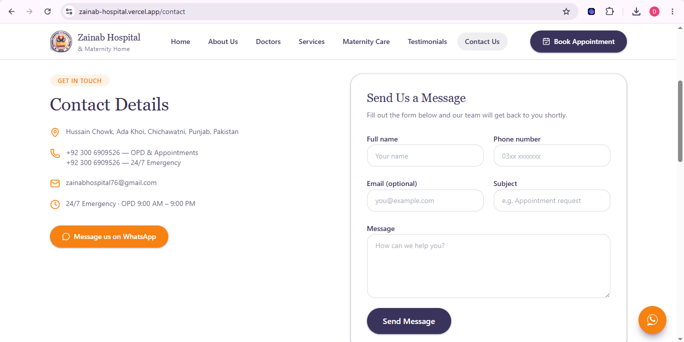 Zainab Hospital & Maternity Home — Website & Admin Platform gallery image 5