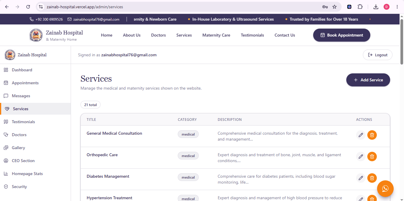 Zainab Hospital & Maternity Home — Website & Admin Platform gallery image 10